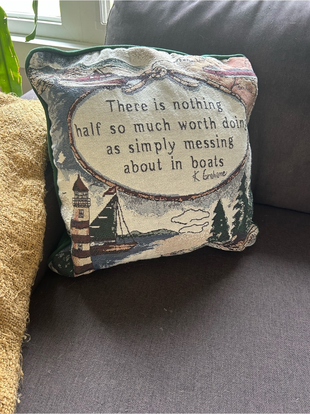Vintage Seaside Boats Tapestry Throw Pillow Decorative K Grahame Quote